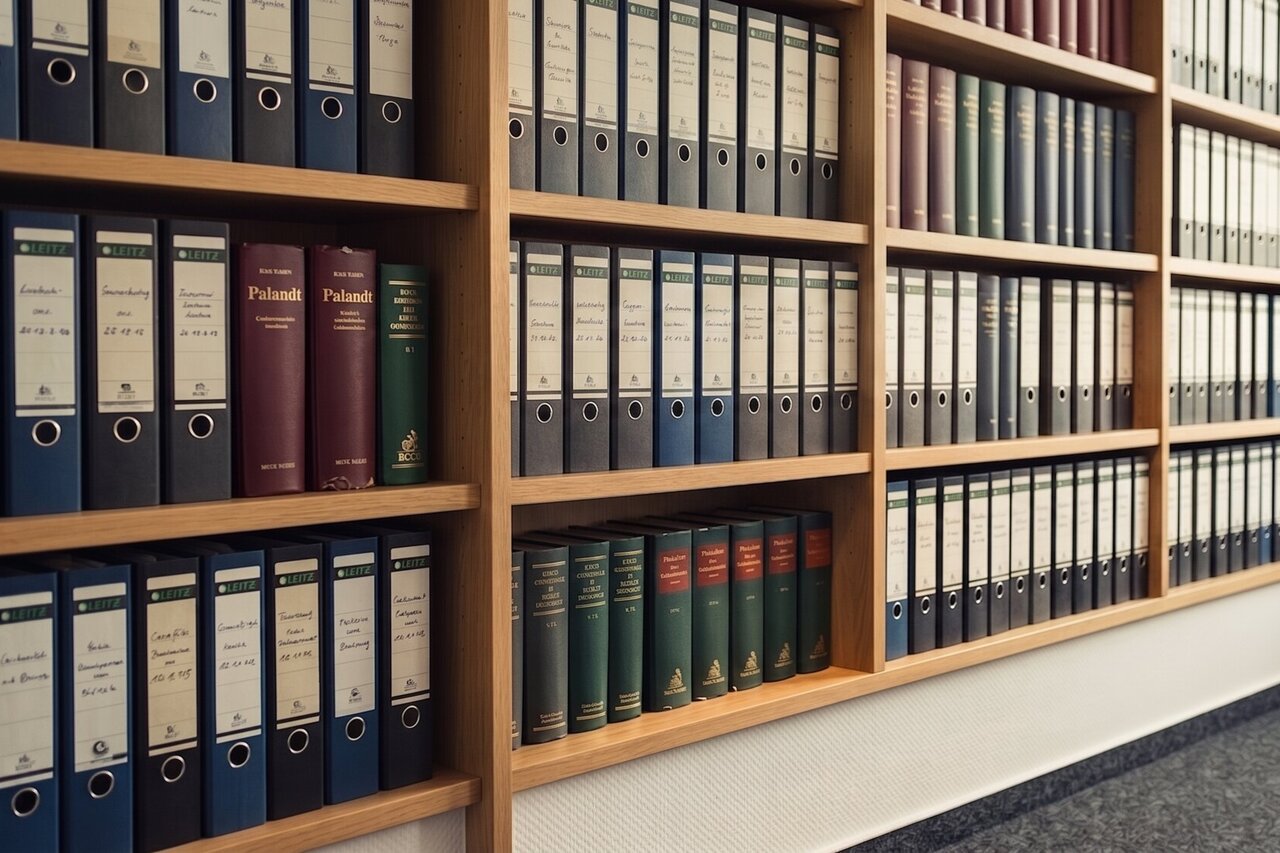 Juristische Aktenordner und Kommentarbände im Kanzleiregal — Tatsachenkatalog zur AU-Bescheinigung sauber dokumentieren