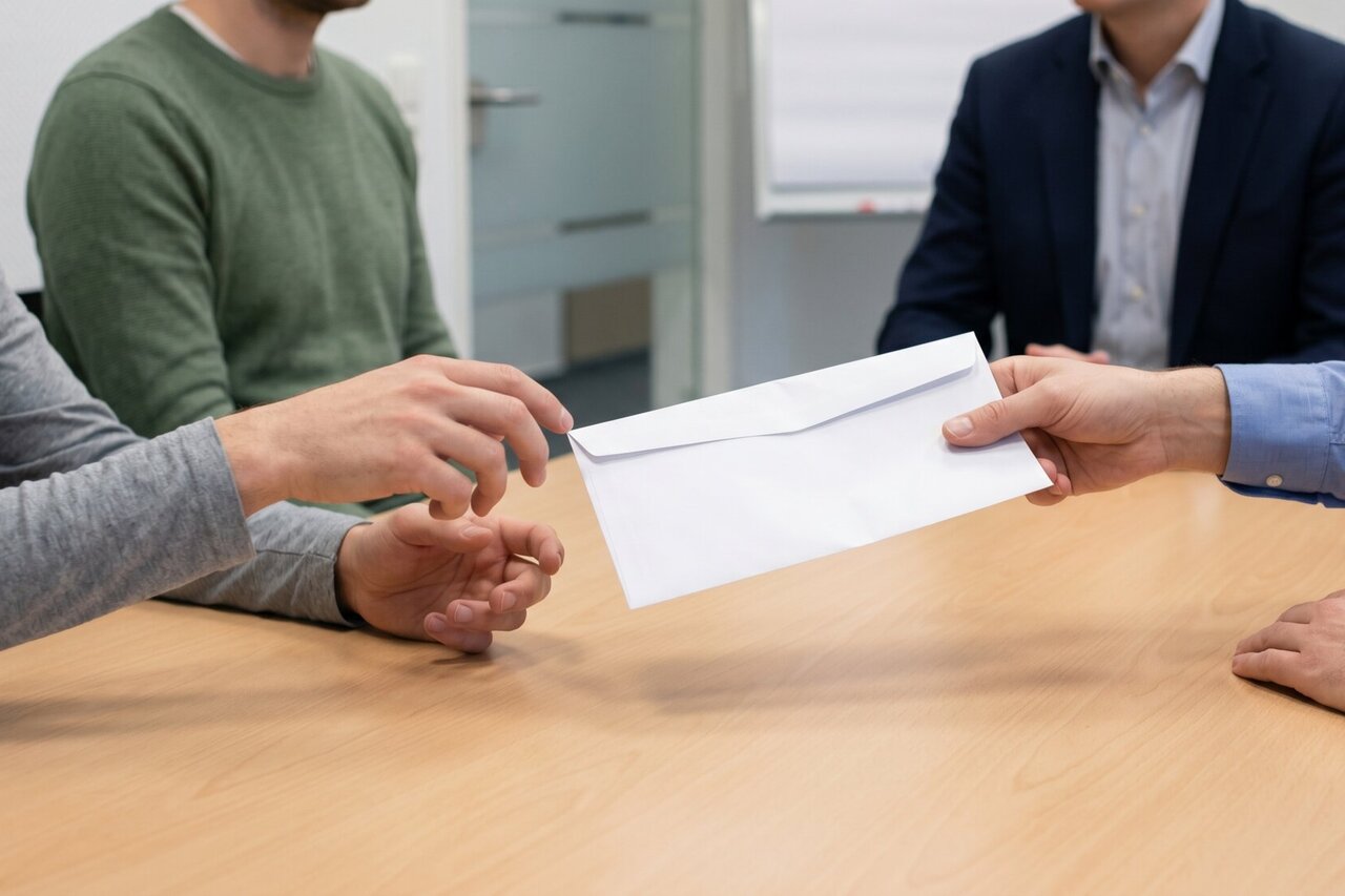 Übergabe eines Kündigungsschreibens am Besprechungstisch — gerichtsfest dokumentierte Beendigung des Arbeitsverhältnisses